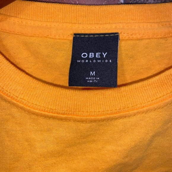 New Blue Obey Worldwide Records - Yellow T shirt - Size Medium Front Graphic - Picture 3 of 4